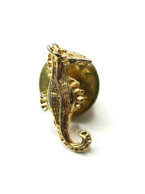 Vintage Seahorse Gold-Tone Lapel Pin Nautical Marine Design